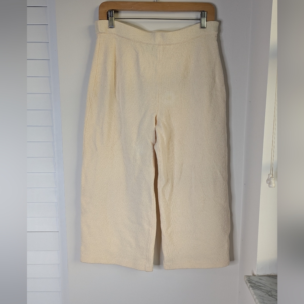 St John Evening Cream Wide-Leg Wool Pants Size 10